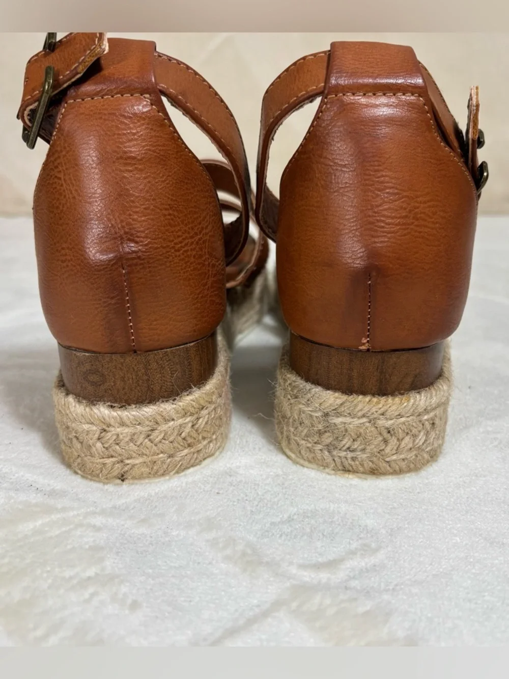 Sugar Women's Tahini Platform Wedge Espadrille Sandals with Ankle Strap Size 7
